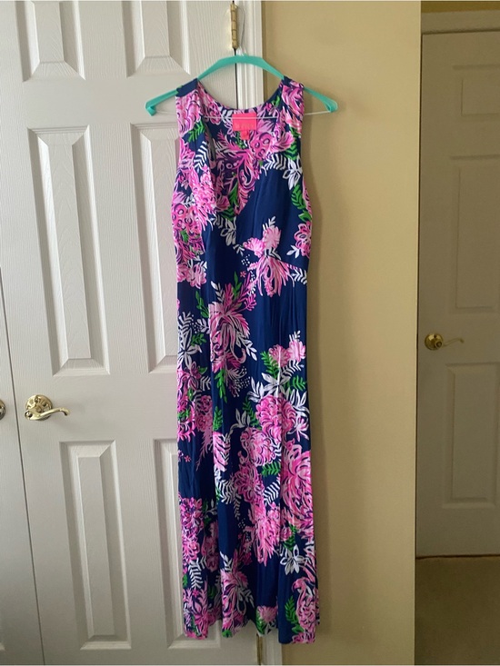 Lilly Pulitzer Dresses & Skirts - Lilly Pulitzer Navy Maxi Dress with Pink and Green Floral Print